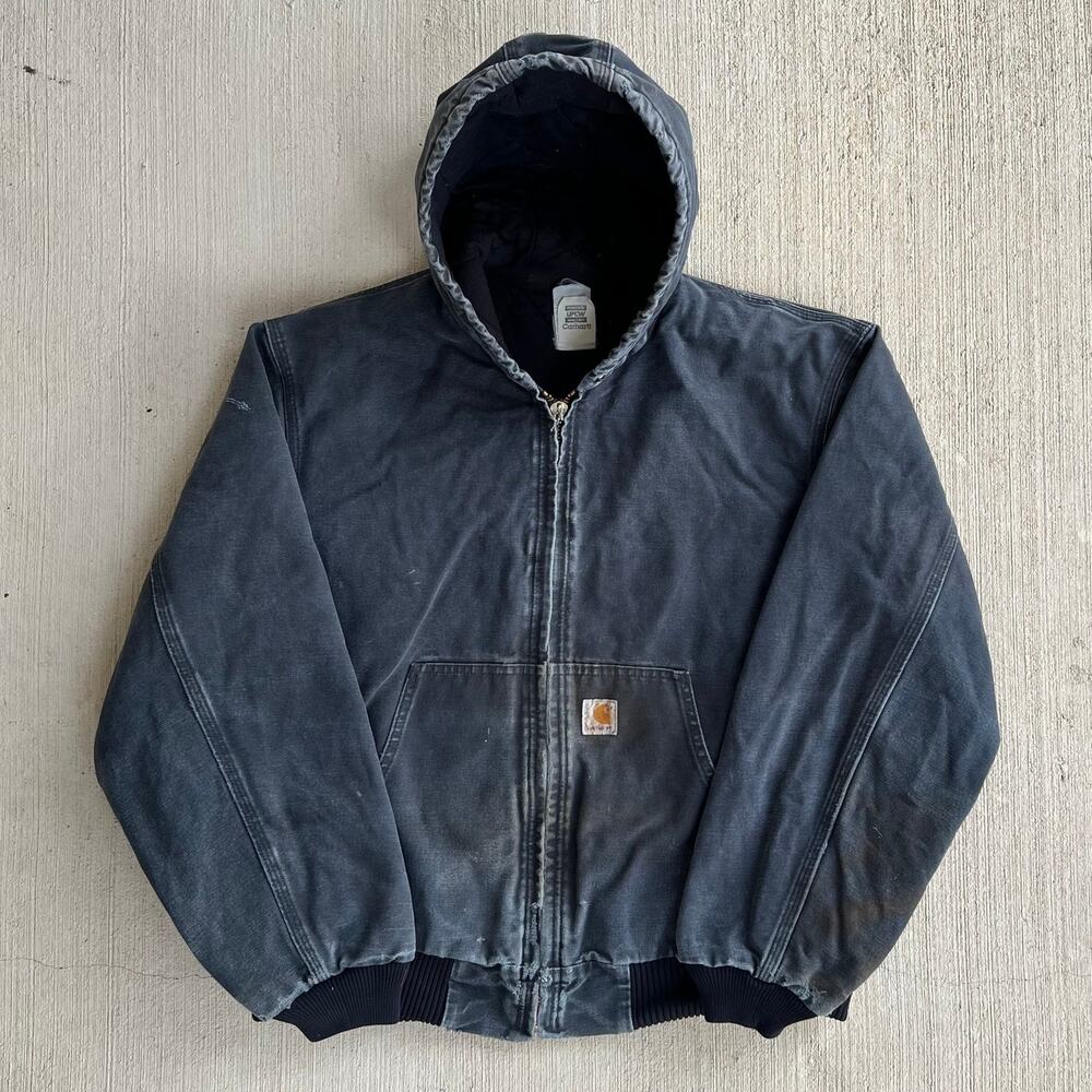 Carhartt faded black hooded work wear jacket